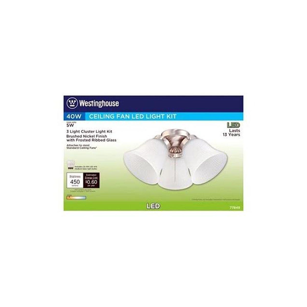 Westinghouse Brushed Nickel with Frosted Ribbed Glass LED Ceiling Fan Light Kit Westinghouse Brushed Nickel with Frosted Ribbed Glass LED Ceiling Fan Light Kit