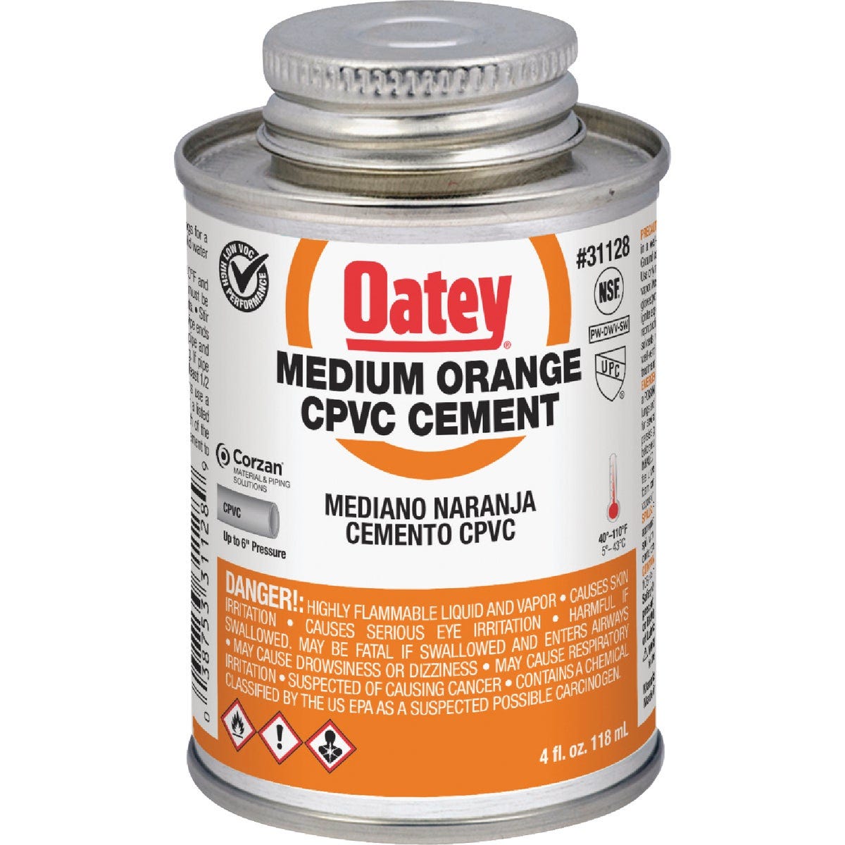 Oatey 4 Oz. Medium Bodied Orange CPVC Cement Oatey 4 Oz. Medium Bodied Orange CPVC Cement