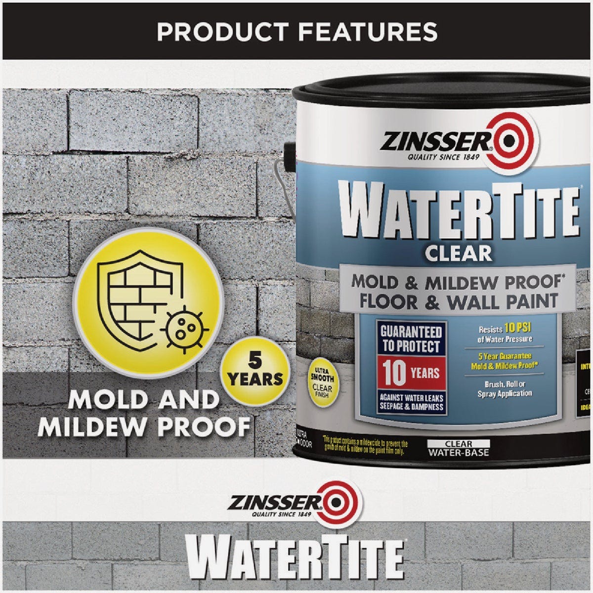 Zinsser WaterTite Clear Mold & Mildew Proof Clear Floor and Wall Paint, 1 Gal. - photo 5 Zinsser WaterTite Clear Mold & Mildew Proof Clear Floor and Wall Paint, 1 Gal. - photo 5
