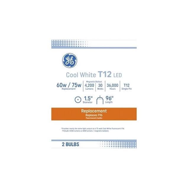 GE 2-Pack 96 In. 30W Cool White LED Linear Light Bulb GE 2-Pack 96 In. 30W Cool White LED Linear Light Bulb