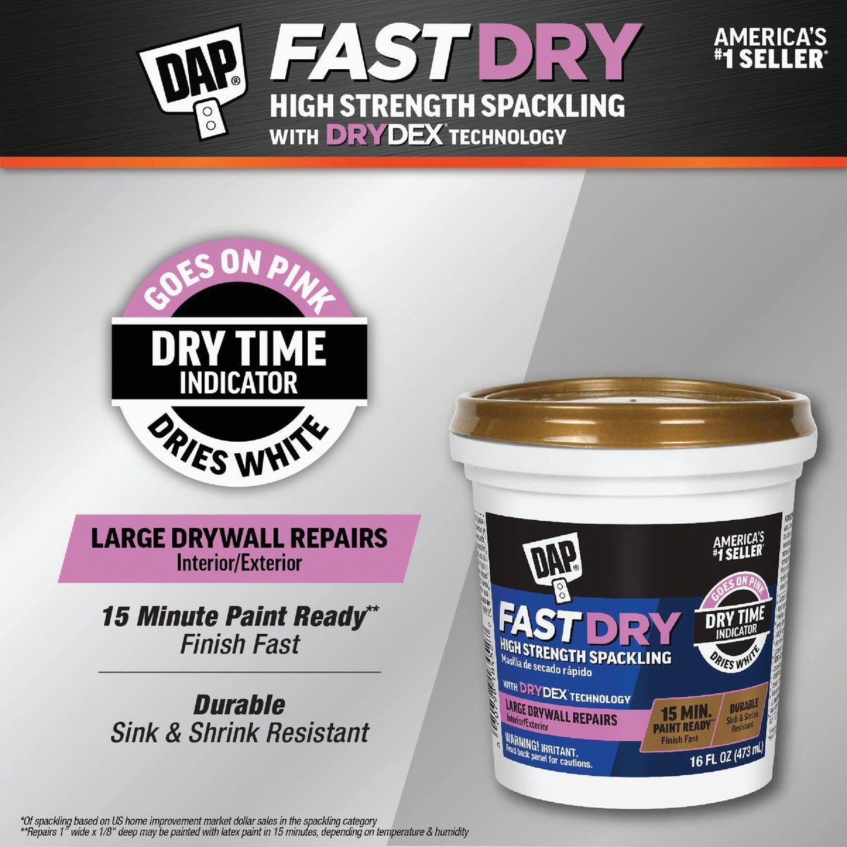 DAP Fast Dry 16 Oz. High Strength Spackling with DryDex Technology - photo 2