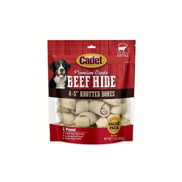 Cadet 1 Lb. 4 In. to 5 In. Beef Hide Knotted Dog Bone Chews