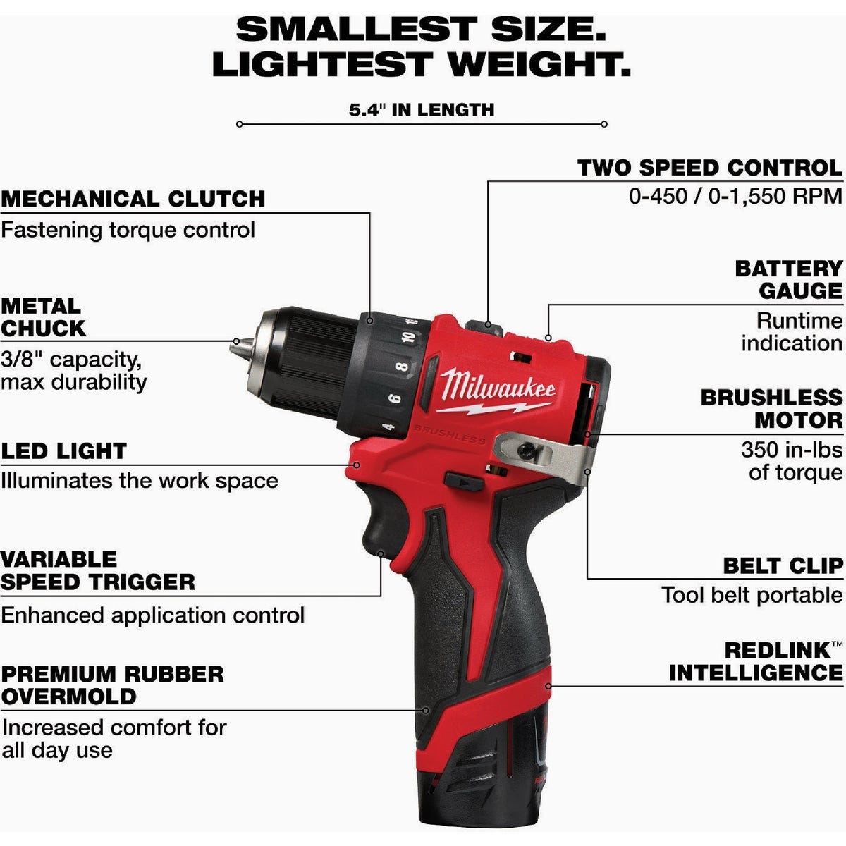 Milwaukee M12 Brushless 3/8 In. Subcompact Cordless Impact Drill/Driver Kit with (2) Batteries & Charger - photo 5