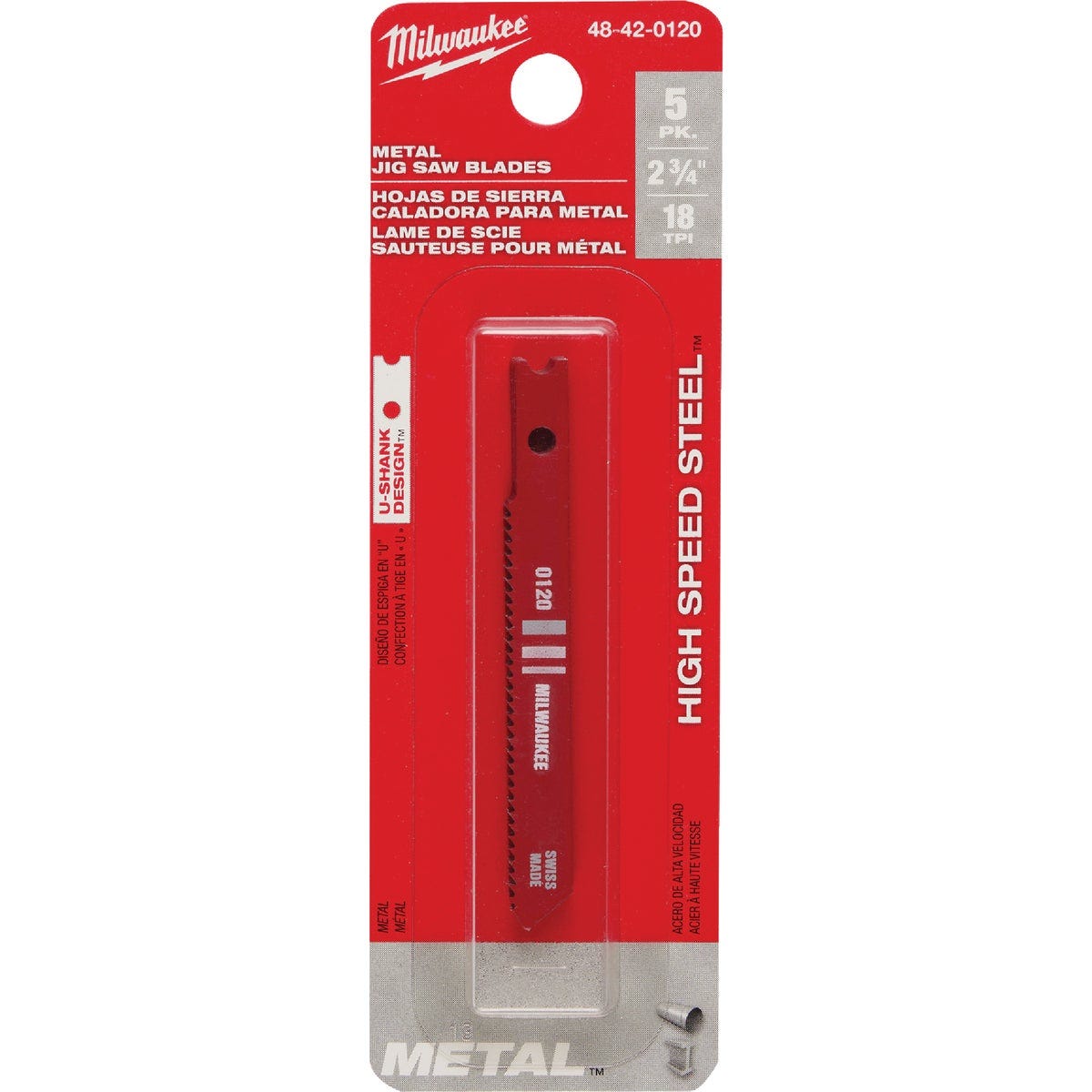 Milwaukee 2-3/4 In. x 18 TPI U-Shank HSS Jig Saw Blade for Metal (5-Pack) - photo 2
