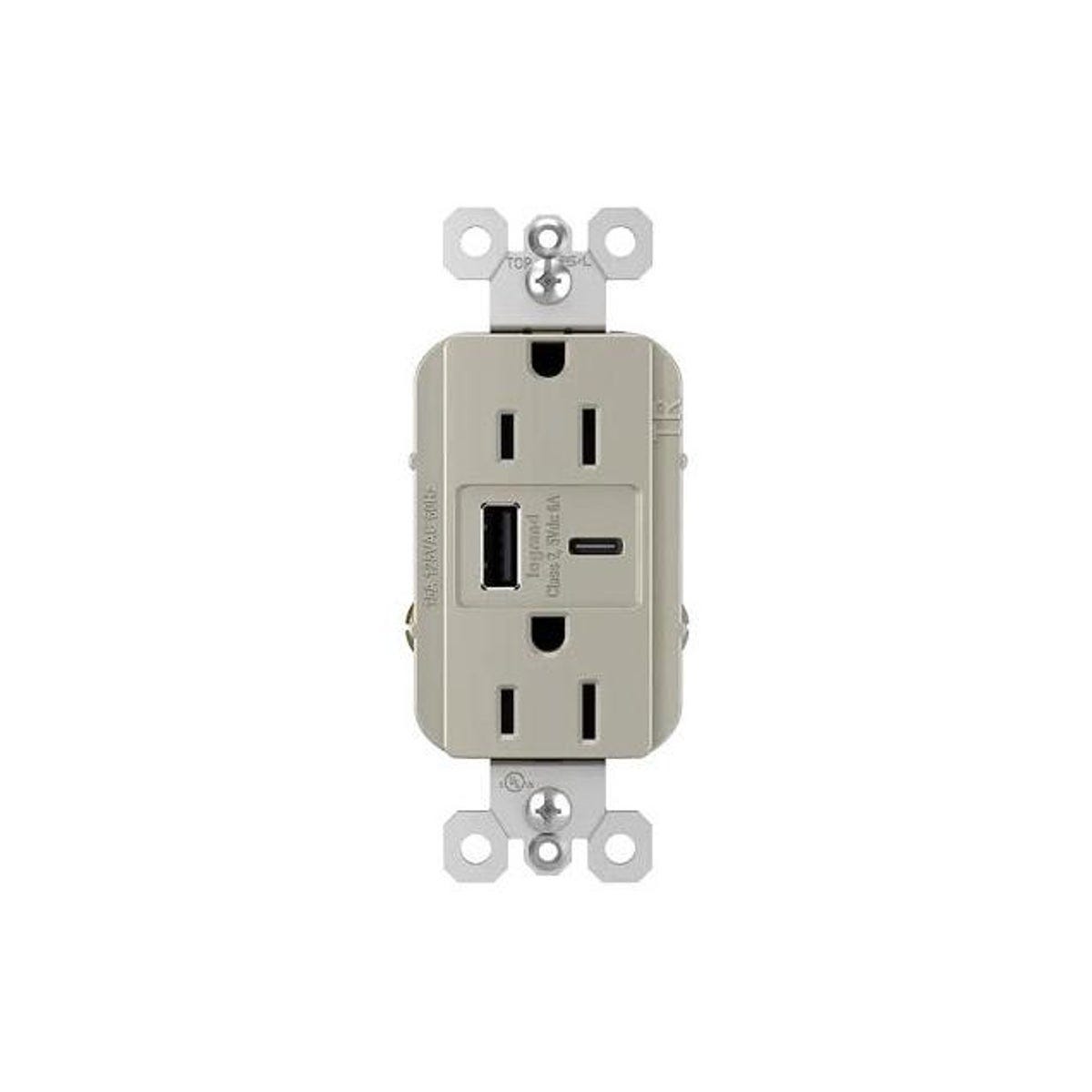 Legrand Pass & Seymour 15A 6A Type A/C USB In-Wall Charger Duplex Outlet, Nickel Legrand Pass & Seymour 15A 6A Type A/C USB In-Wall Charger Duplex Outlet, Nickel