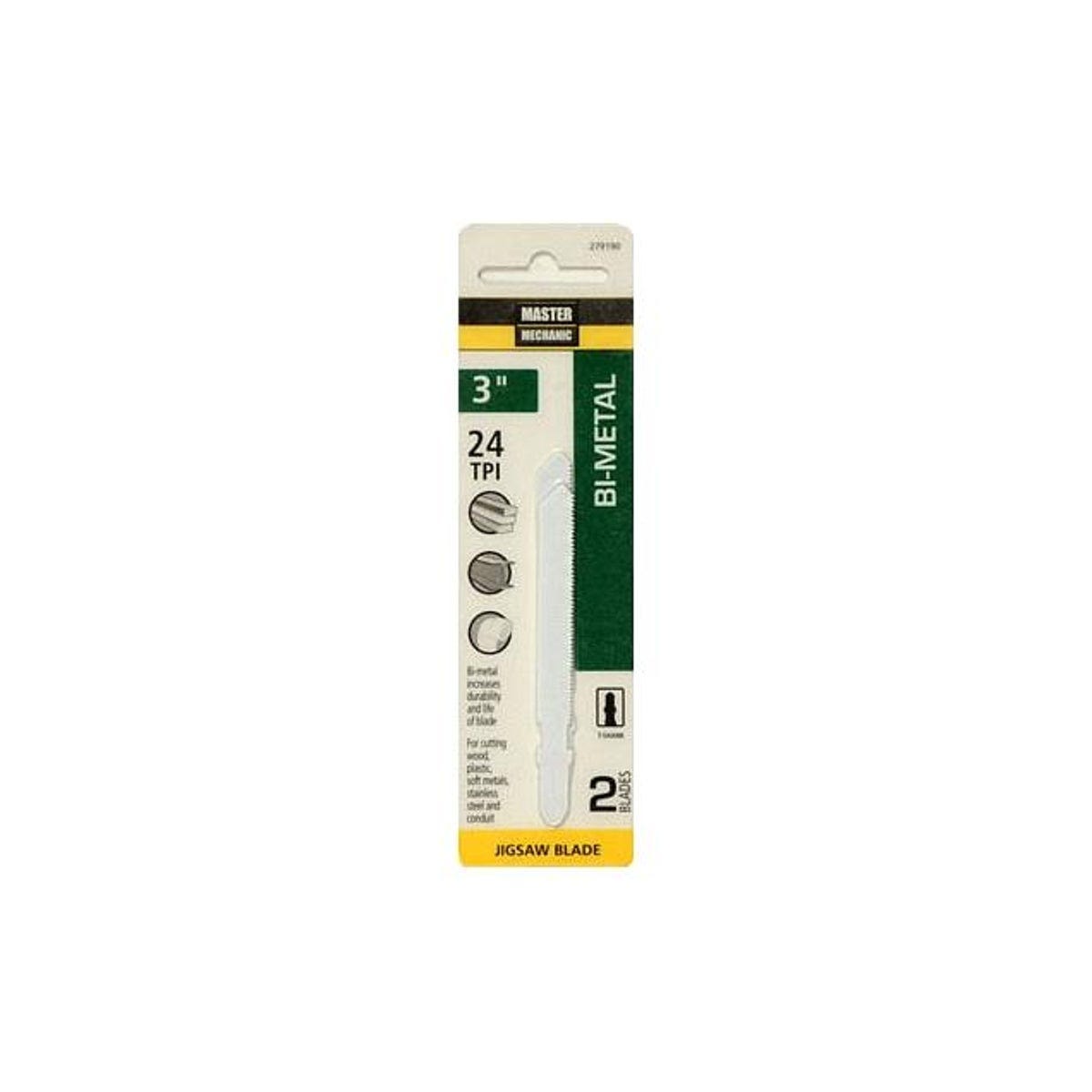 Master Mechanic 3 In. x 24 TPI T-Shank Bi-Metal Jig Saw Blade (2-Pack) Master Mechanic 3 In. x 24 TPI T-Shank Bi-Metal Jig Saw Blade (2-Pack)