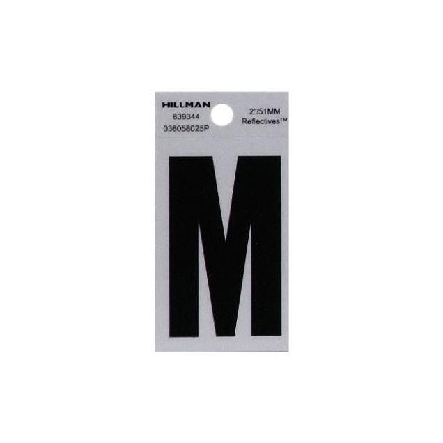 Hillman 2 In. Vinyl Black & Silver Reflective Adhesive Letter, M Hillman 2 In. Vinyl Black & Silver Reflective Adhesive Letter, M