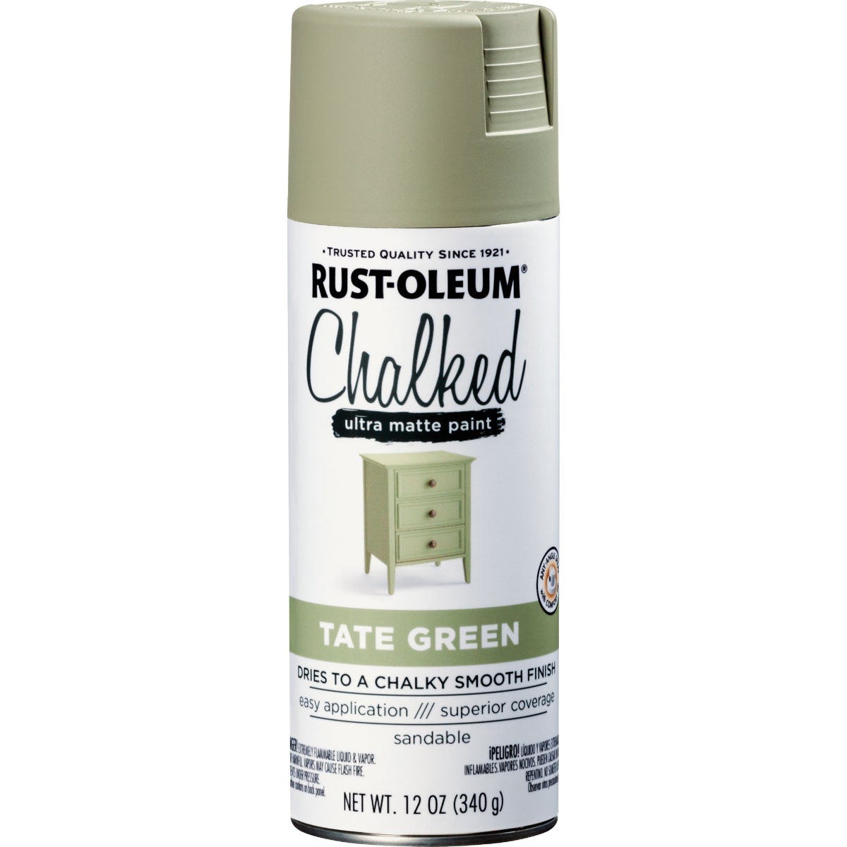 Rust-Oleum Chalked 12 Oz. Ultra Matte Spray Paint, Tate Green - photo 2