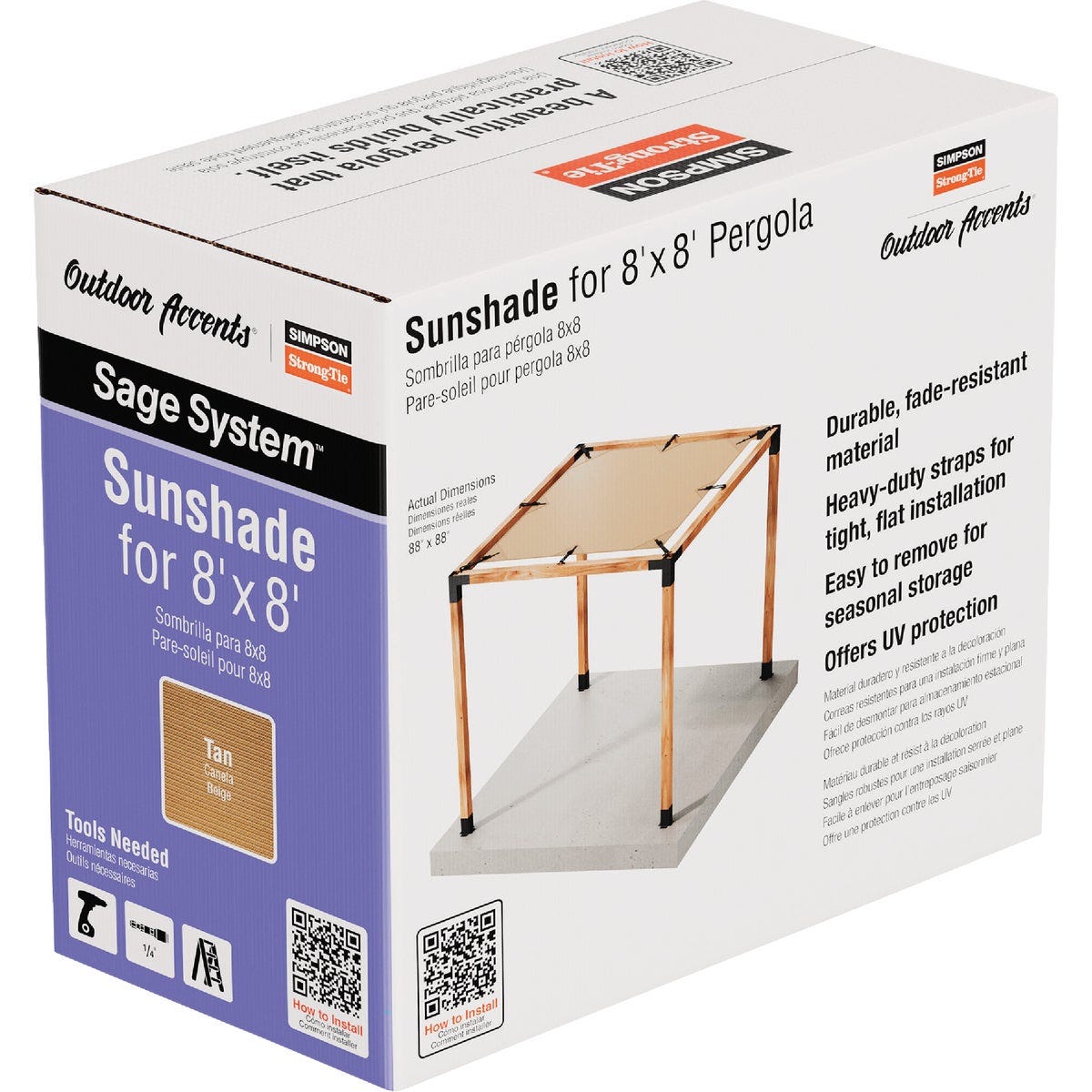 Simpson Strong-Tie Outdoor Accents Sage System Sunshade for 8 Ft. x 8 Ft. Pergola, Tan - photo 3