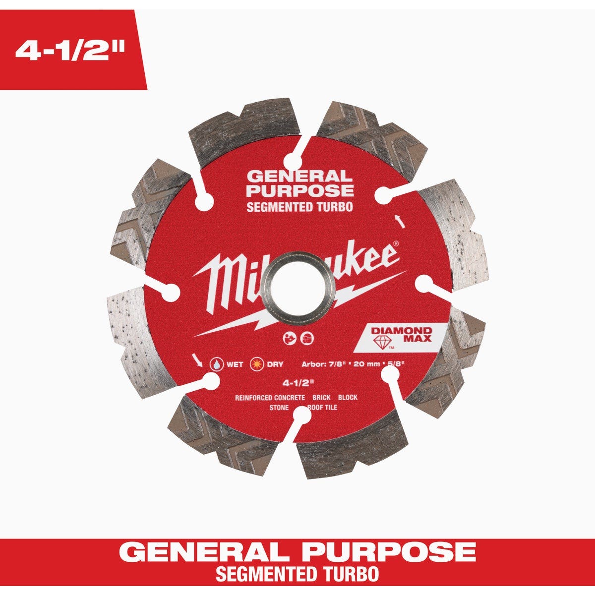 Milwaukee DIAMOND MAX 4-1/2 In. Segmented Turbo Rim General Purpose Diamond Blade Milwaukee DIAMOND MAX 4-1/2 In. Segmented Turbo Rim General Purpose Diamond Blade