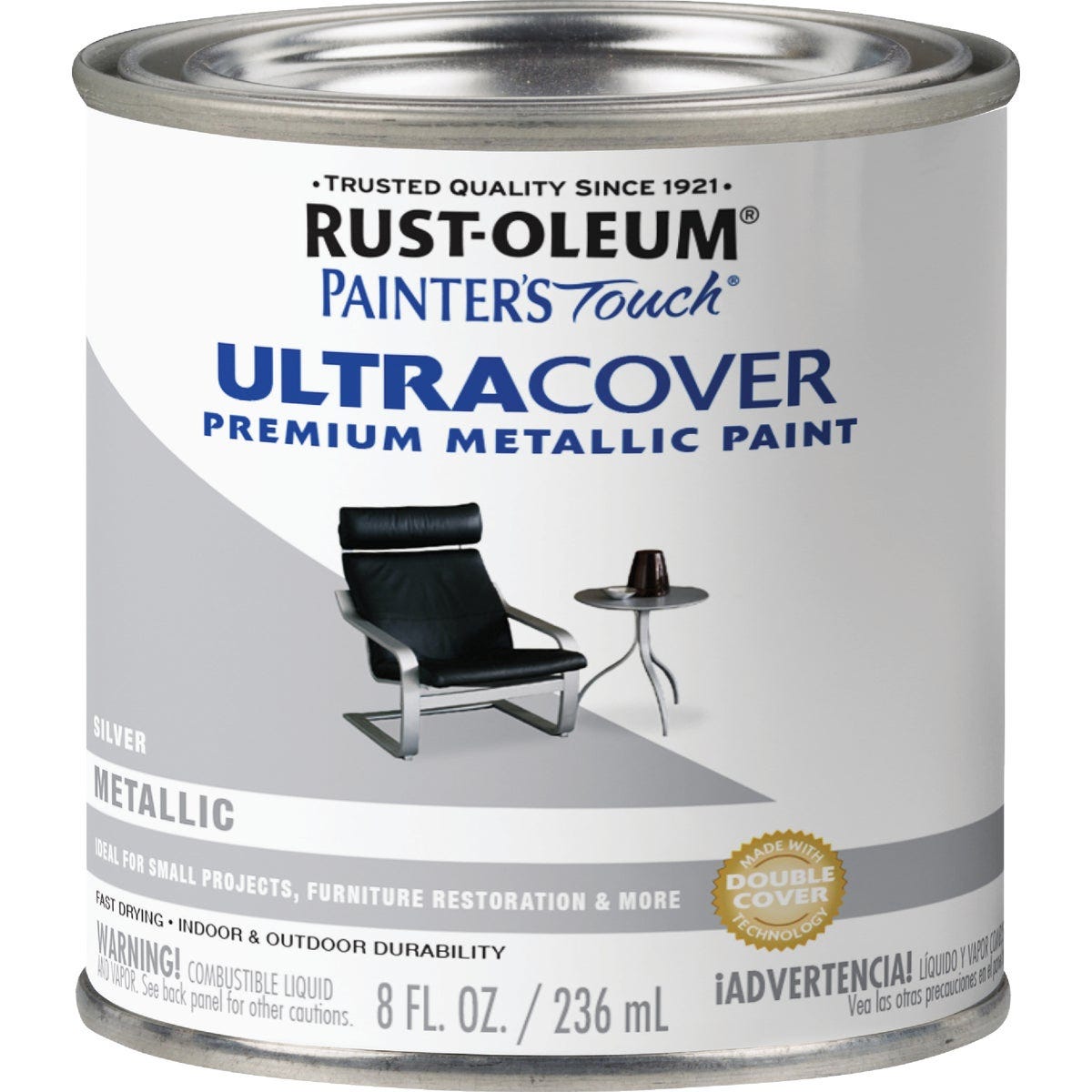 Rust-Oleum Painter's Touch Ultra Cover Premium Metallic Paint, Metallic Silver, 1/2 Pt. - photo 2