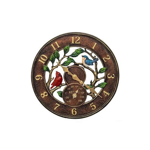 Headwind 12 In. 3D Birds Outdoor Wall Clock & Thermometer