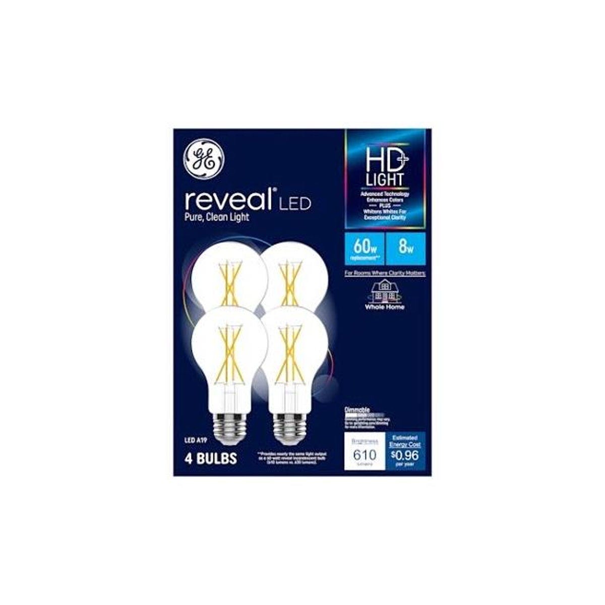 GE 8W Clear A19 Medium Base Reveal LED Light Bulb GE 8W Clear A19 Medium Base Reveal LED Light Bulb