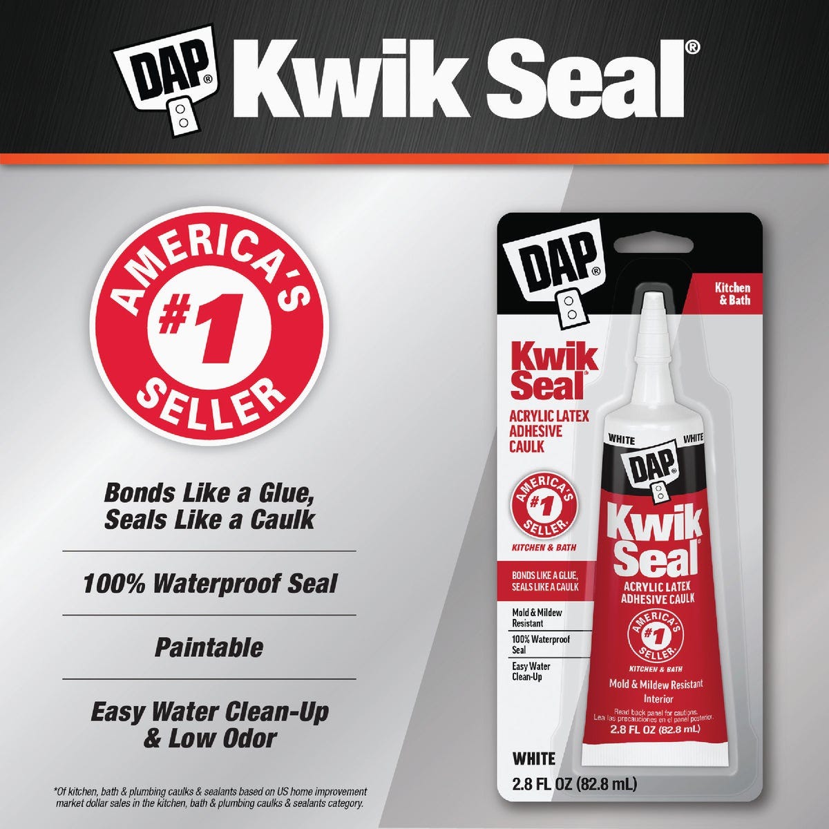DAP Kwik Seal 2.8 Oz. White Kitchen & Bath Adhesive Caulk - photo 4 DAP Kwik Seal 2.8 Oz. White Kitchen & Bath Adhesive Caulk - photo 4