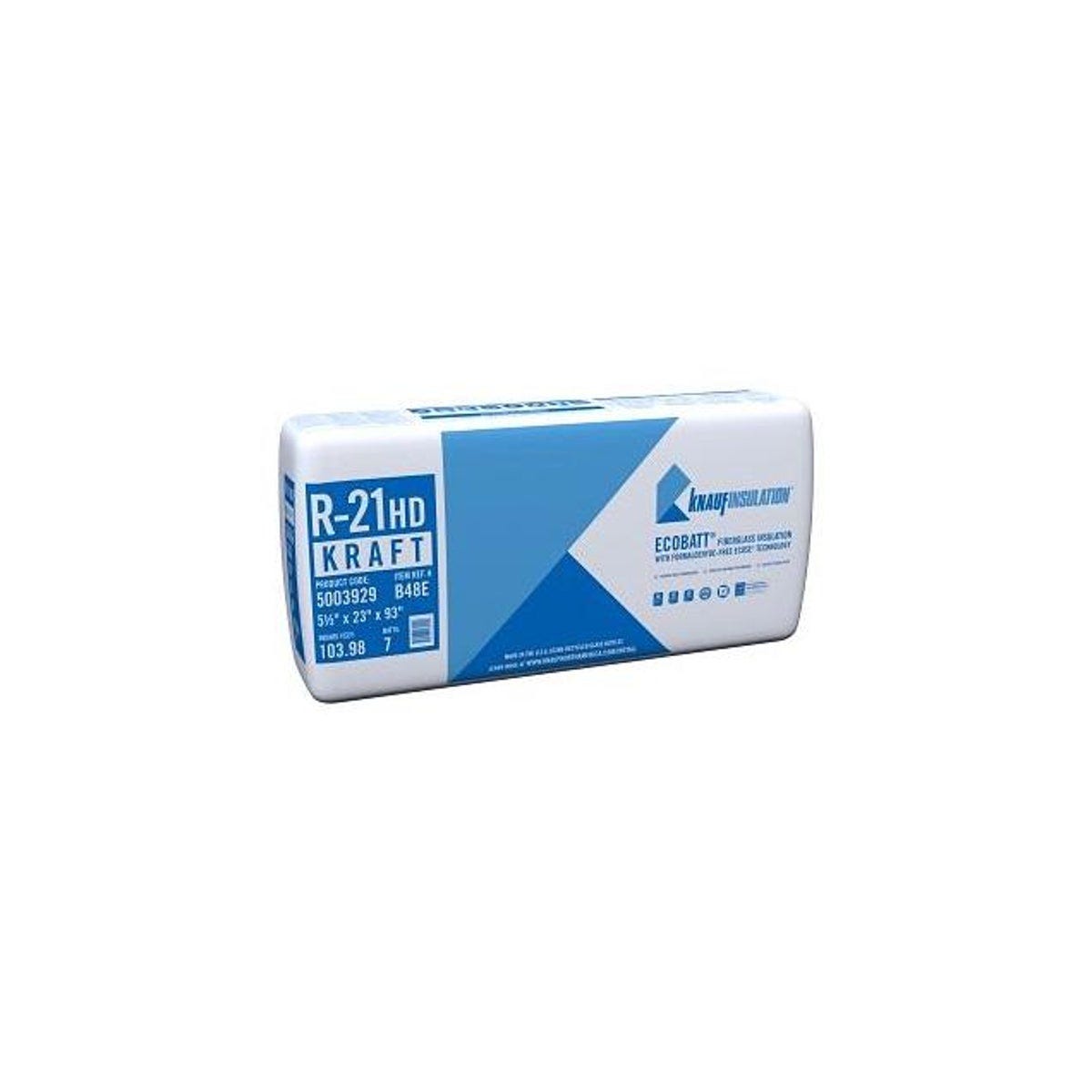 Knauf Insulation R-21 Kraft Faced Fiberglass Insulation Batt, Heavy-Duty, 23 x 93 In. Knauf Insulation R-21 Kraft Faced Fiberglass Insulation Batt, Heavy-Duty, 23 x 93 In.