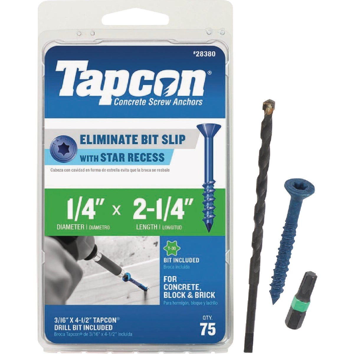 Tapcon 1/4 In. x 2-1/4 In. Star Drive Flat Head Concrete Screw Anchor (75-Count) Tapcon 1/4 In. x 2-1/4 In. Star Drive Flat Head Concrete Screw Anchor (75-Count)