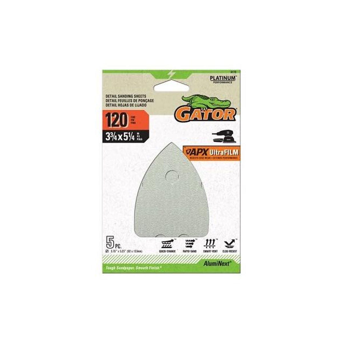 Gator 3-3/4 x 5-1/4 In. 120 Grit APX Ultrafilm Platinum Detail Sanding Sheets (5-Pack)