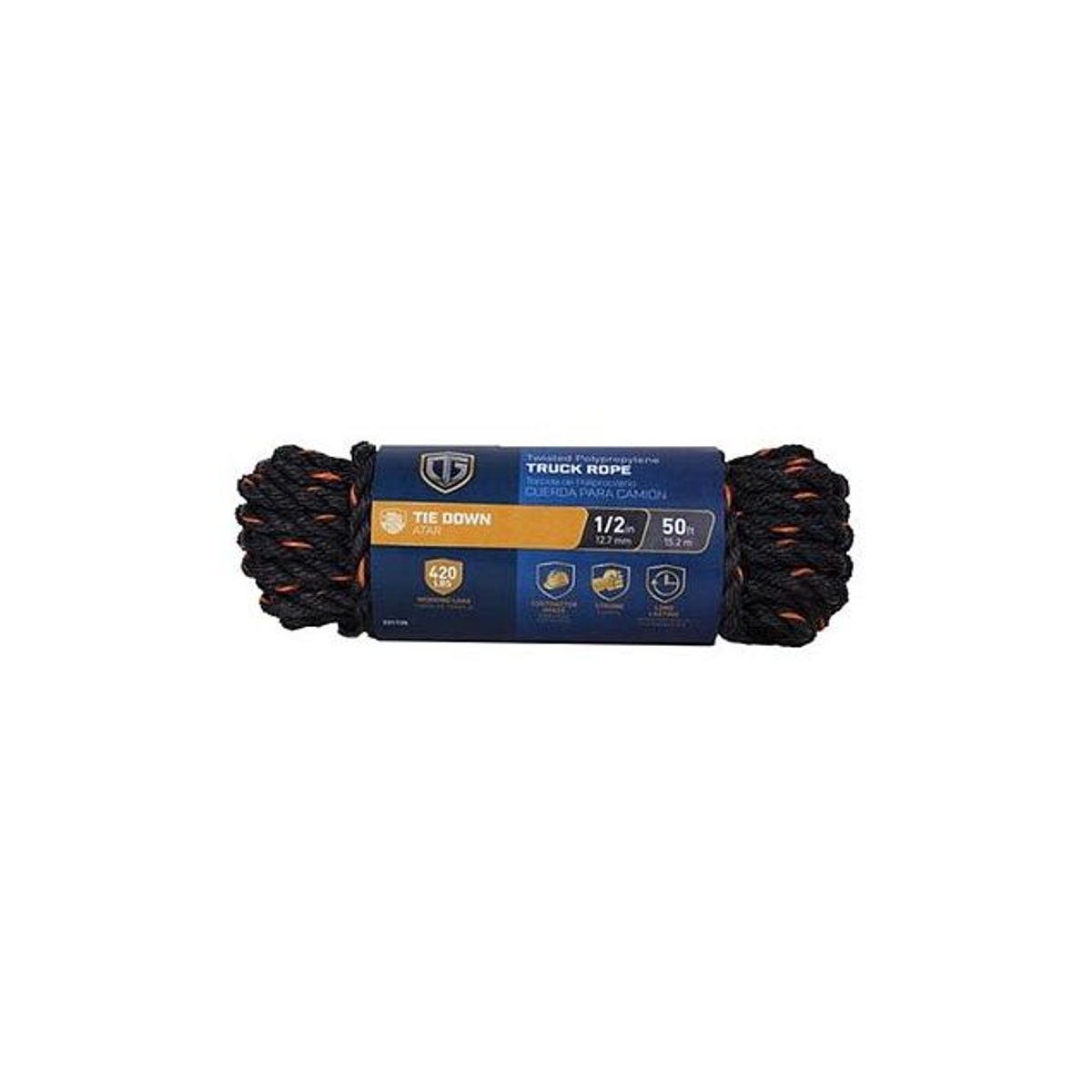 Richelieu 1/2 In. x 50 Ft. Black & Orange Twisted Polypropylene Truck Rope Richelieu 1/2 In. x 50 Ft. Black & Orange Twisted Polypropylene Truck Rope