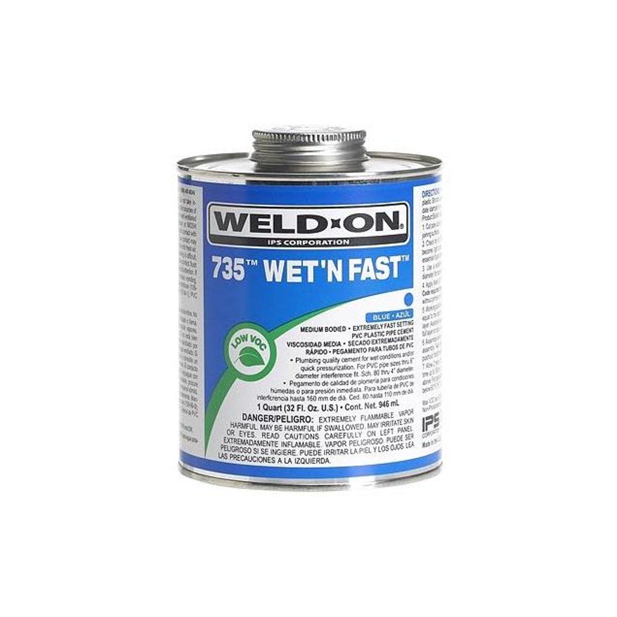 Wet 'N Fast 735 1 Qt. Blue PVC Low VOC Pipe Cement