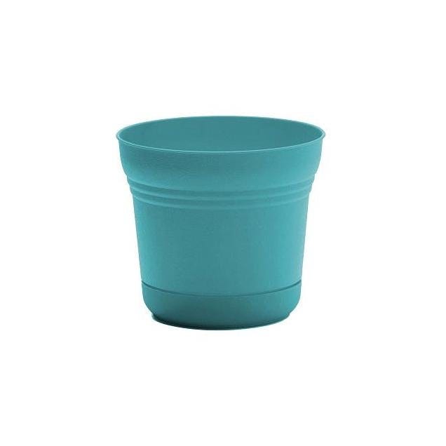 Bloem 10 In. Bermuda Teal Resin Saturn Planter & Attached Saucer Bloem 10 In. Bermuda Teal Resin Saturn Planter & Attached Saucer
