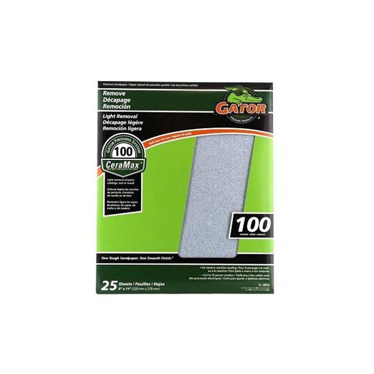GatorGrit 9 In. x 11 In. Coarse 100-Grit Premium Ceramic Sandpaper (25-Pack)