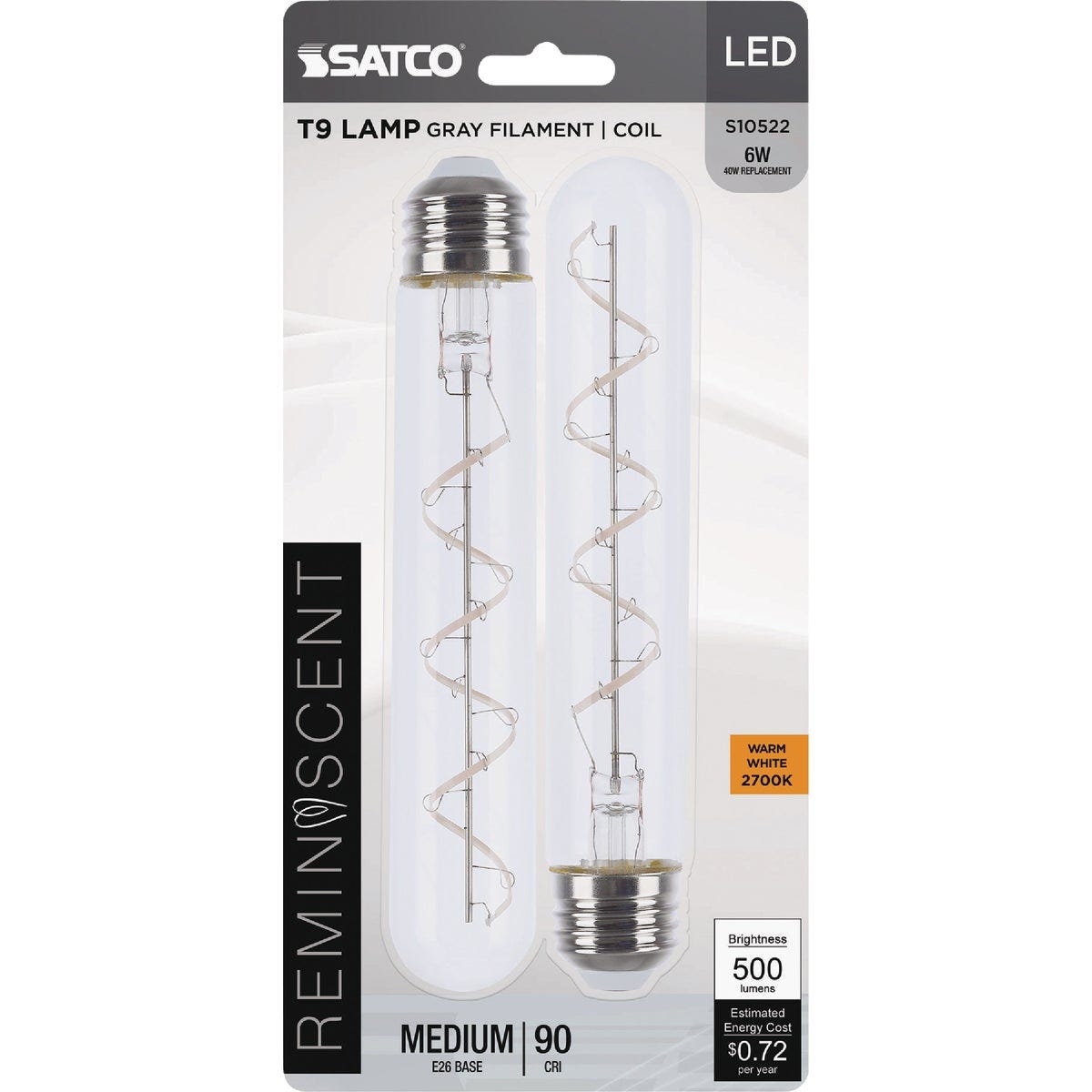 Satco Reminiscent 40W Equivalent Warm White T9 Gray Coil Filament Medium LED Decorative Light Bulb (2-Pack) - photo 2 Satco Reminiscent 40W Equivalent Warm White T9 Gray Coil Filament Medium LED Decorative Light Bulb (2-Pack) - photo 2