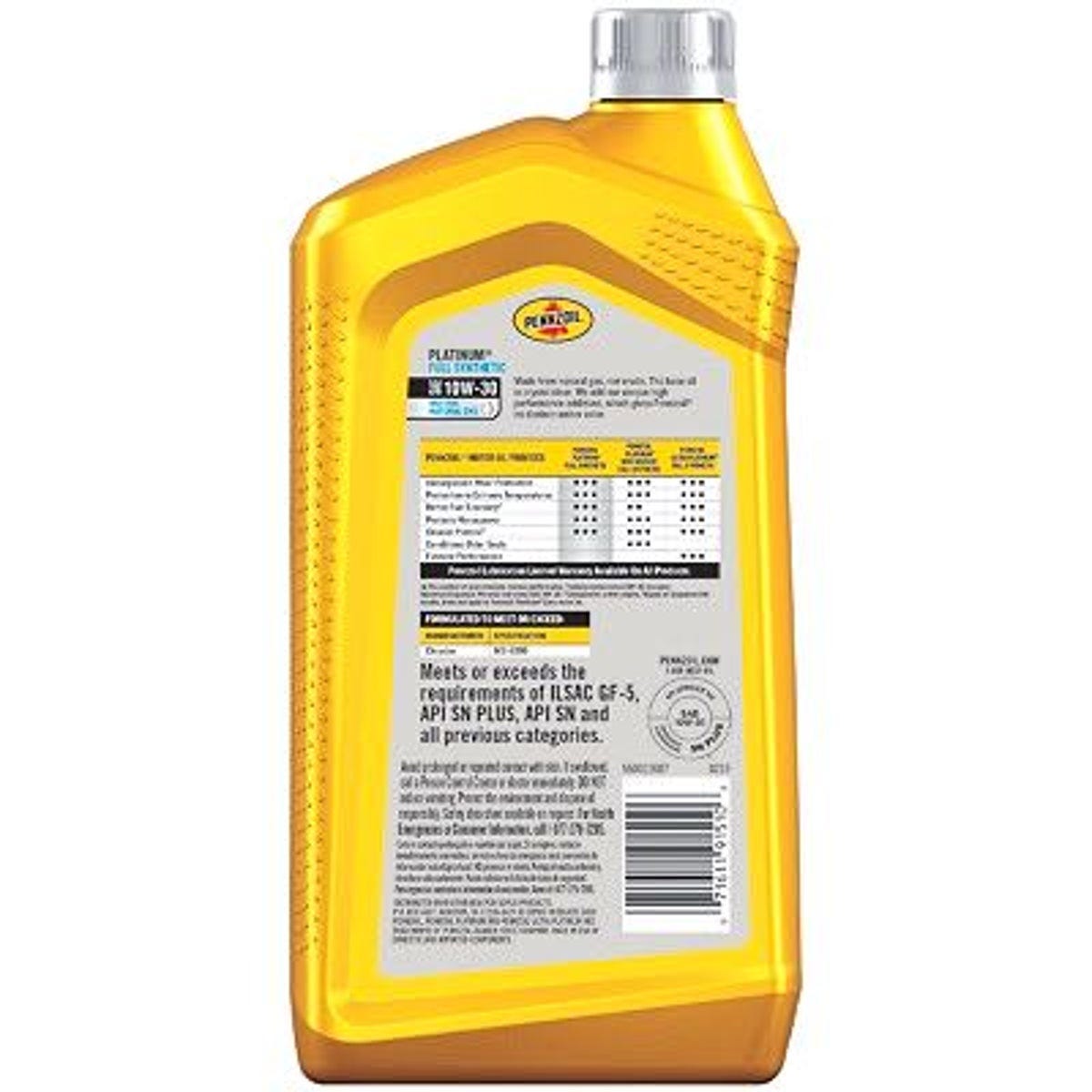 Pennzoil Platinum Full Synthetic 10W-30 Motor Oil, 1 Qt. - photo 3