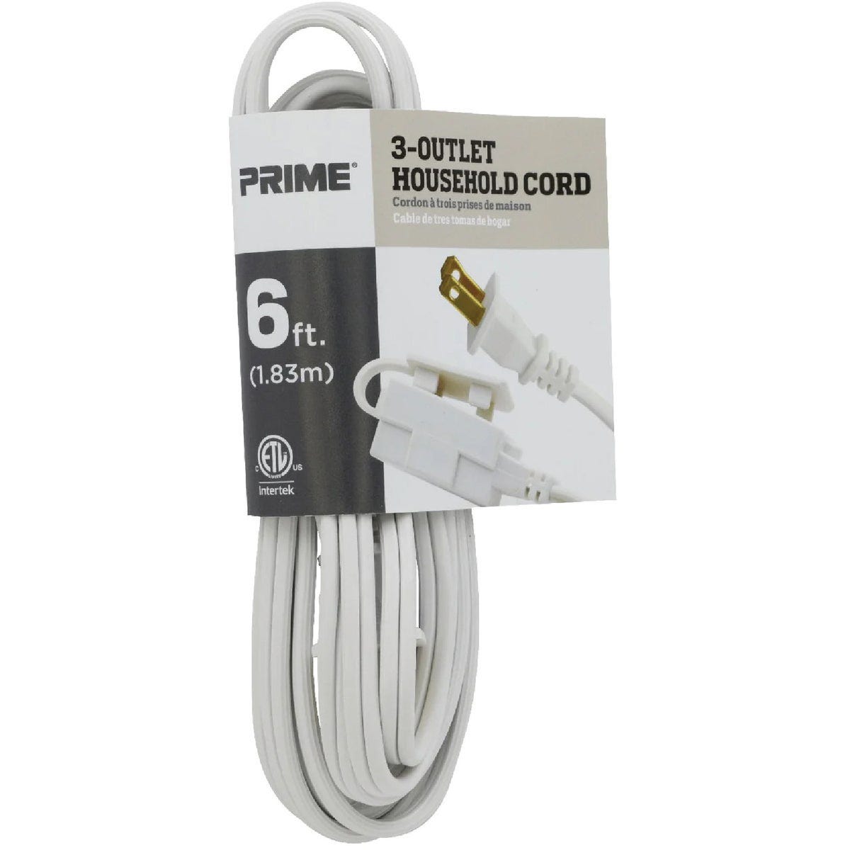 Prime 6 Ft. 16/2 White 3-Outlet Cube Tap Extension Cord