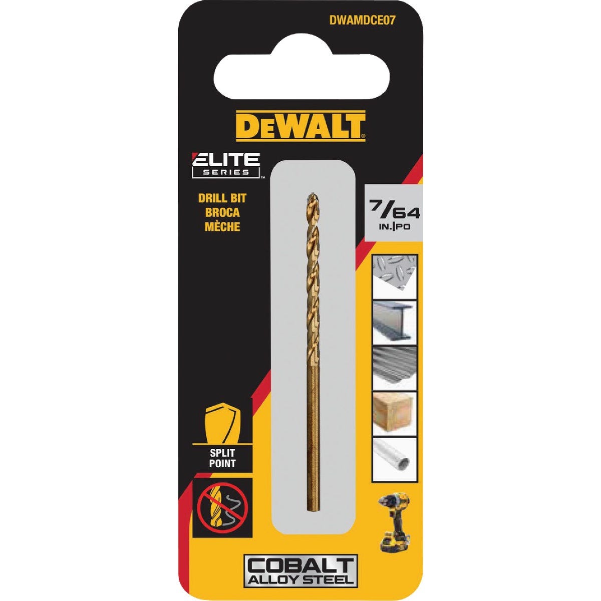 Dewalt Elite Series 7/64 In. x 2-3/5 In. Cobalt Alloy Steel Jobber Length Twist Drill Bit Dewalt Elite Series 7/64 In. x 2-3/5 In. Cobalt Alloy Steel Jobber Length Twist Drill Bit