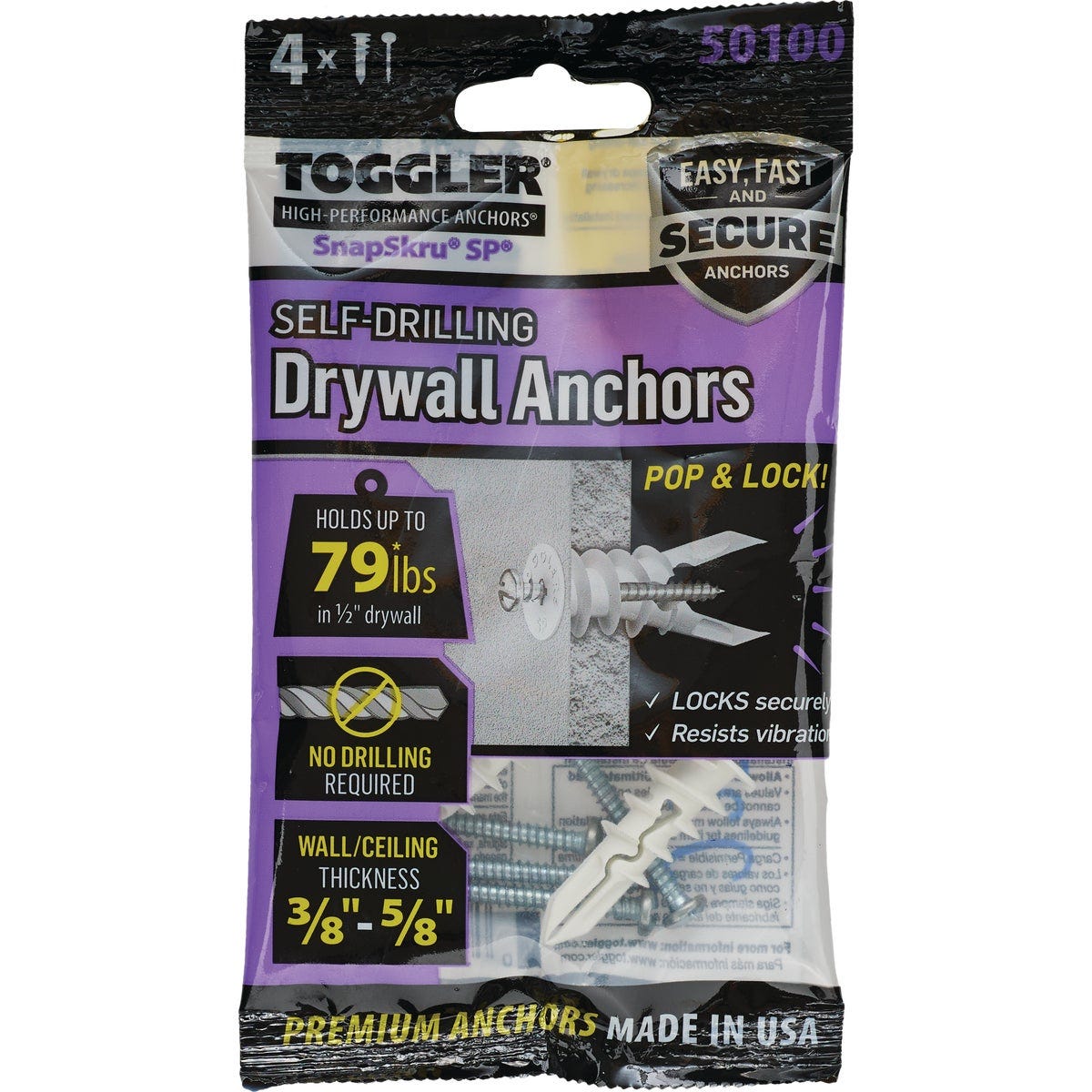 Toggler SnapSkru #8 x 1-1/2 In. 79 Lb. Nylon Self-Drilling Drywall Anchor (4-Count) - photo 2 Toggler SnapSkru #8 x 1-1/2 In. 79 Lb. Nylon Self-Drilling Drywall Anchor (4-Count) - photo 2