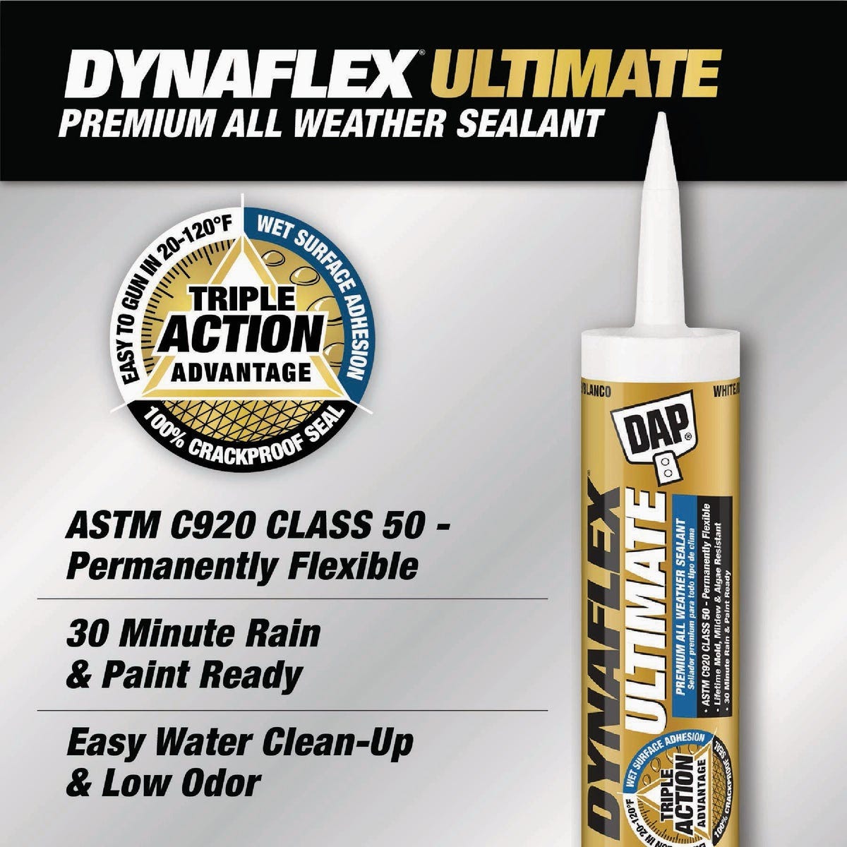 DAP DYNAFLEX ULTIMATE 10.1 Oz. Premium All-Weather Sealant, White - photo 2