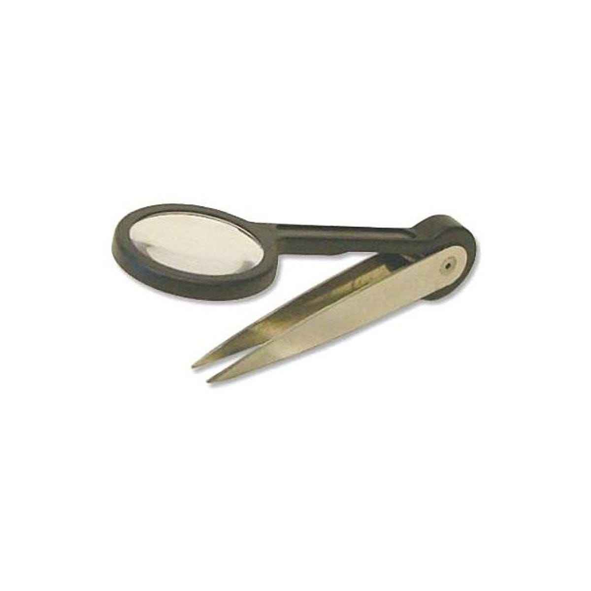 Hy-Ko 3.5 In. Nickel Plated Tweezers with Attached Magnifying Lens (30-Piece)