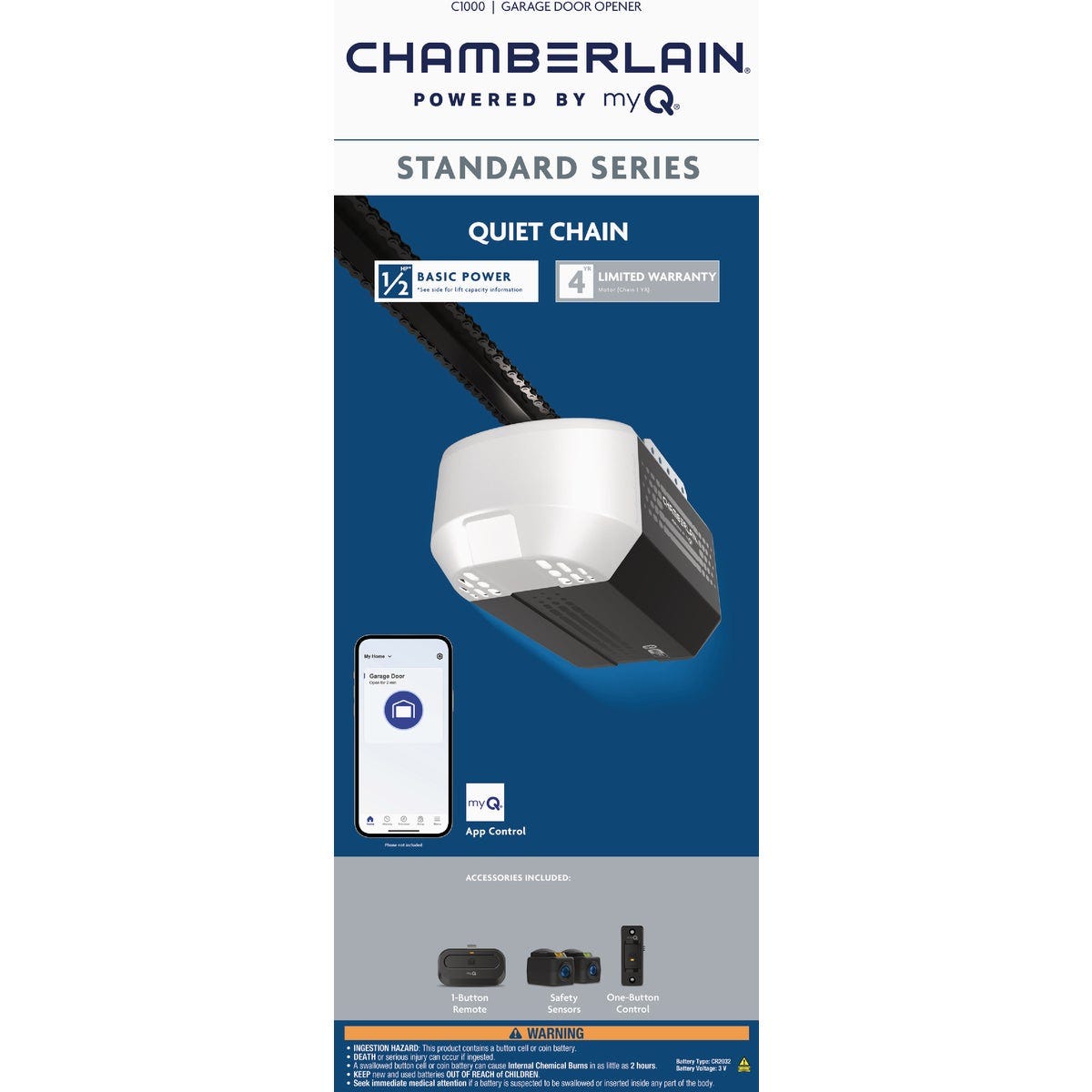 Chamberlain C1000 1/2 HP Chain Drive Smart Garage Door Opener - photo 2