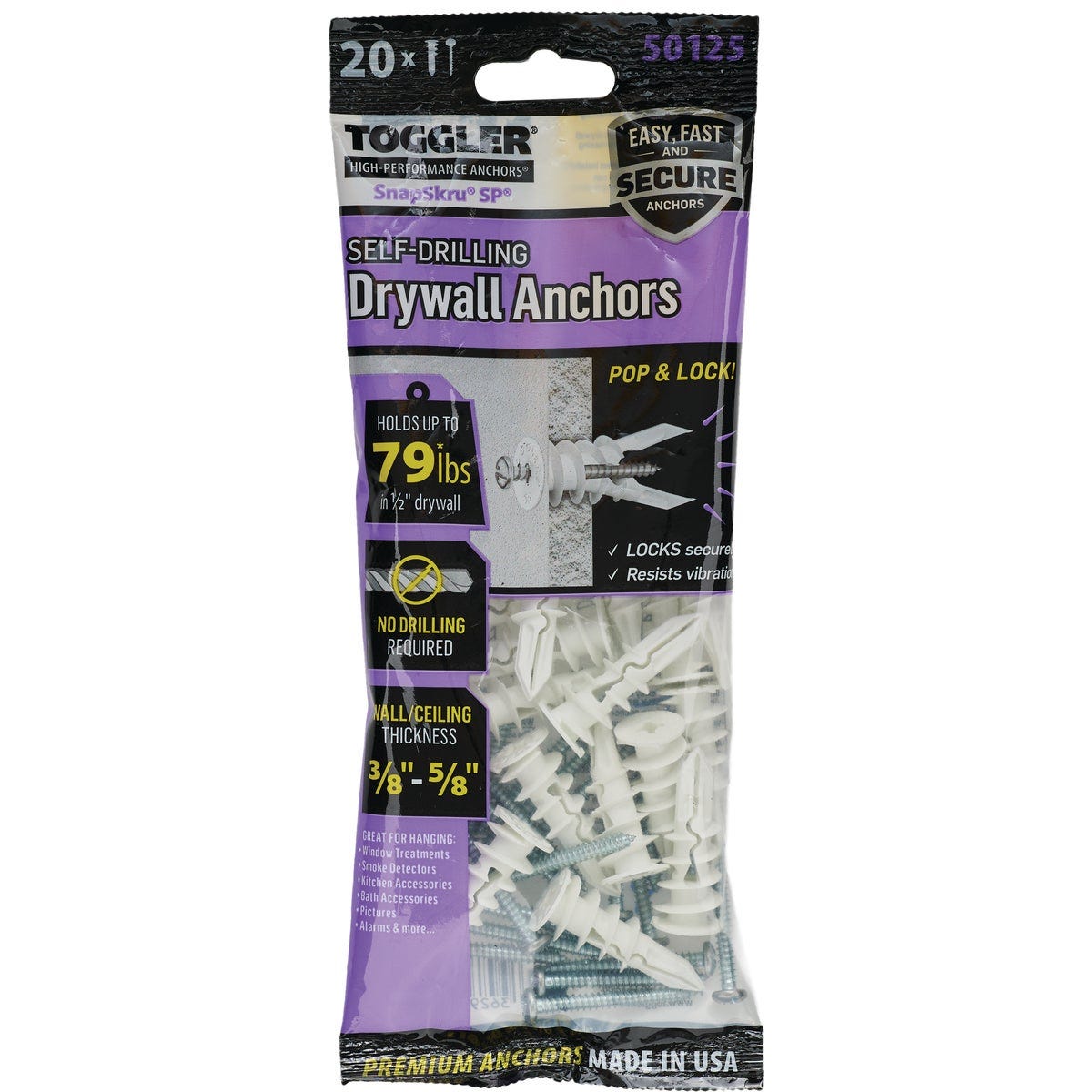 Toggler SnapSkru #8 x 1-1/2 In. 79 Lb. Nylon Self-Drilling Drywall Anchor (20-Count) - photo 2 Toggler SnapSkru #8 x 1-1/2 In. 79 Lb. Nylon Self-Drilling Drywall Anchor (20-Count) - photo 2