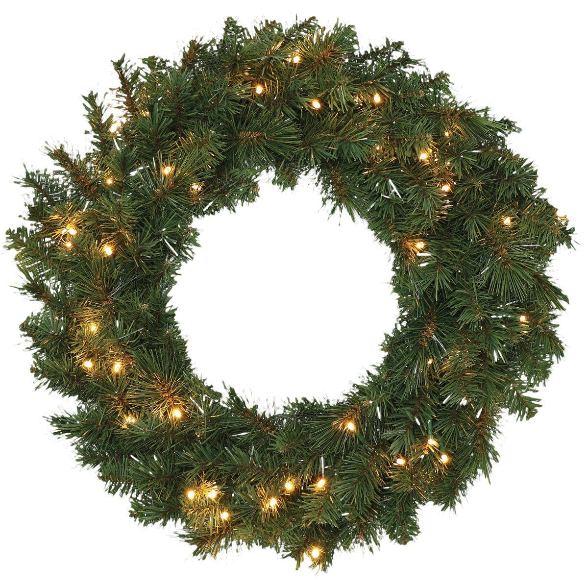 Holiday Wonderland 24 In. 50-Bulb Warm White LED PVC Mixed Needle Wreath Holiday Wonderland 24 In. 50-Bulb Warm White LED PVC Mixed Needle Wreath
