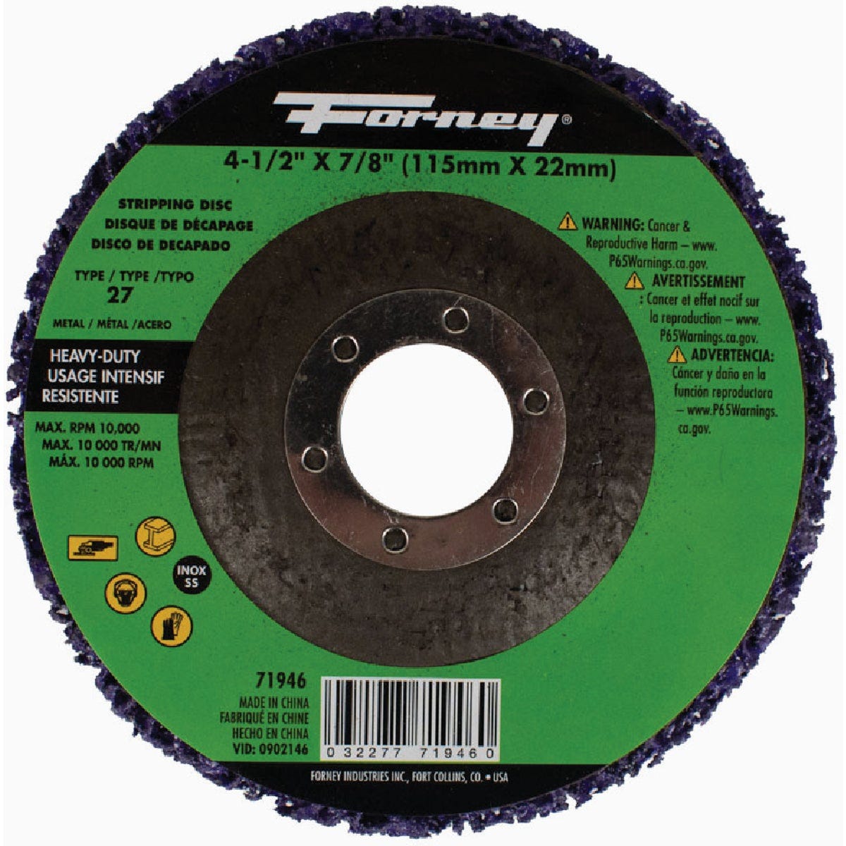 Forney 4-1/2 In. x 7/8 In. Type 27 Heavy-Duty Strip & Finish Angle Grinder Stripping Disc Forney 4-1/2 In. x 7/8 In. Type 27 Heavy-Duty Strip & Finish Angle Grinder Stripping Disc