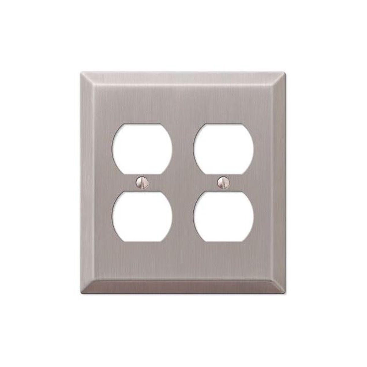 Amerelle Brushed Nickel Steel 2-Duplex Century Outlet Wall Plate Amerelle Brushed Nickel Steel 2-Duplex Century Outlet Wall Plate
