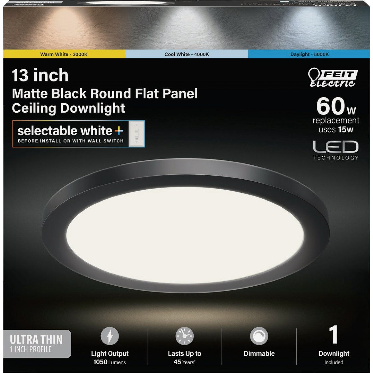 Feit Electric Edge-Lit 13 In. Matte Black Round Disc 4-Way LED Flush Mount Light - photo 2 Feit Electric Edge-Lit 13 In. Matte Black Round Disc 4-Way LED Flush Mount Light - photo 2