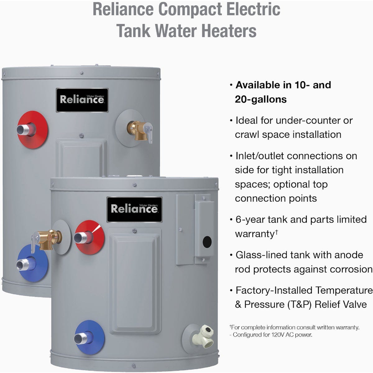 Reliance 10 Gal. Compact 6 Year 1650-Watt Element Electric Water Heater - photo 2