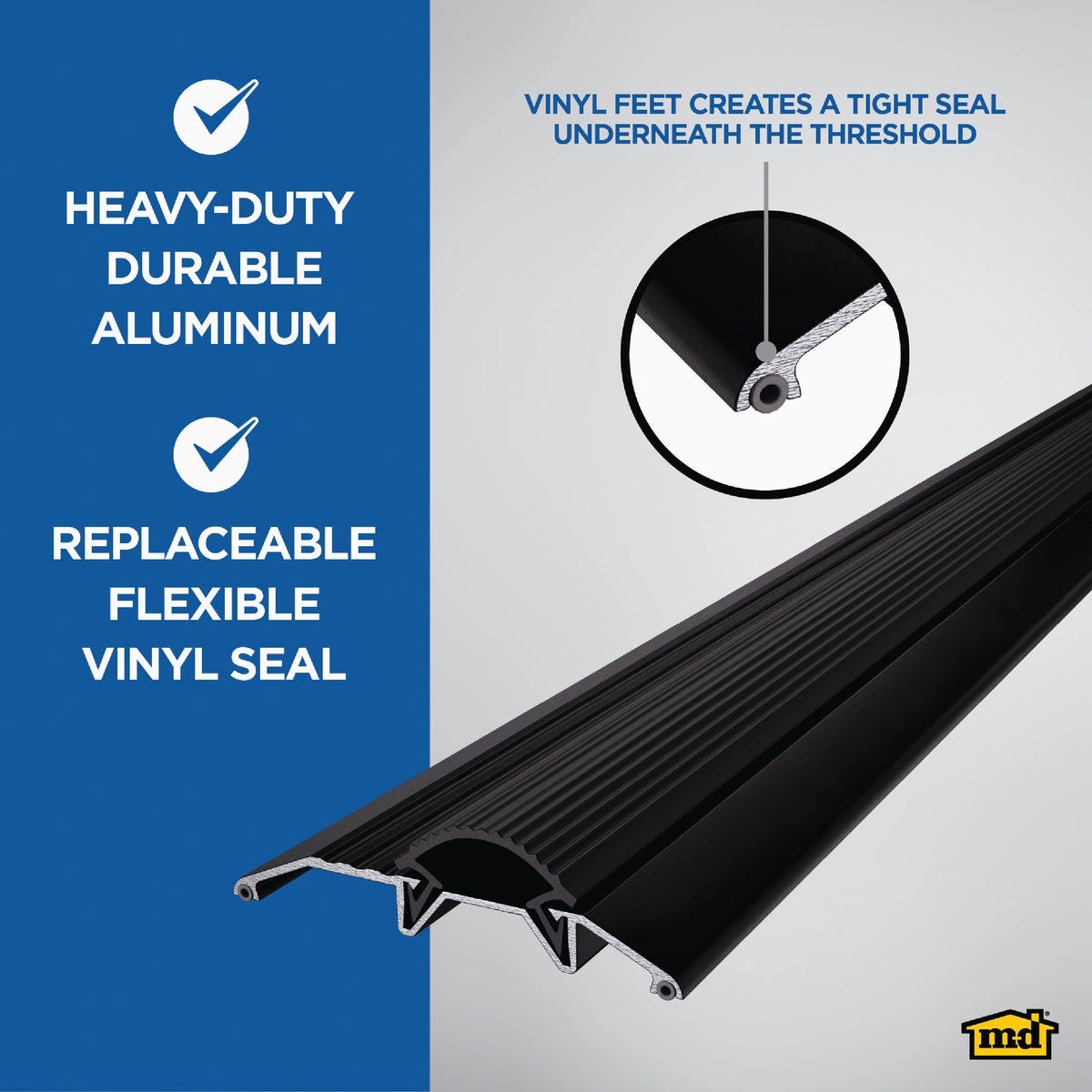M-D Building Products 3-3/4 In. x 3/4 In. x 36 In. Black Aluminum and Vinyl Heavy-Duty Low-Profile Threshold - photo 3