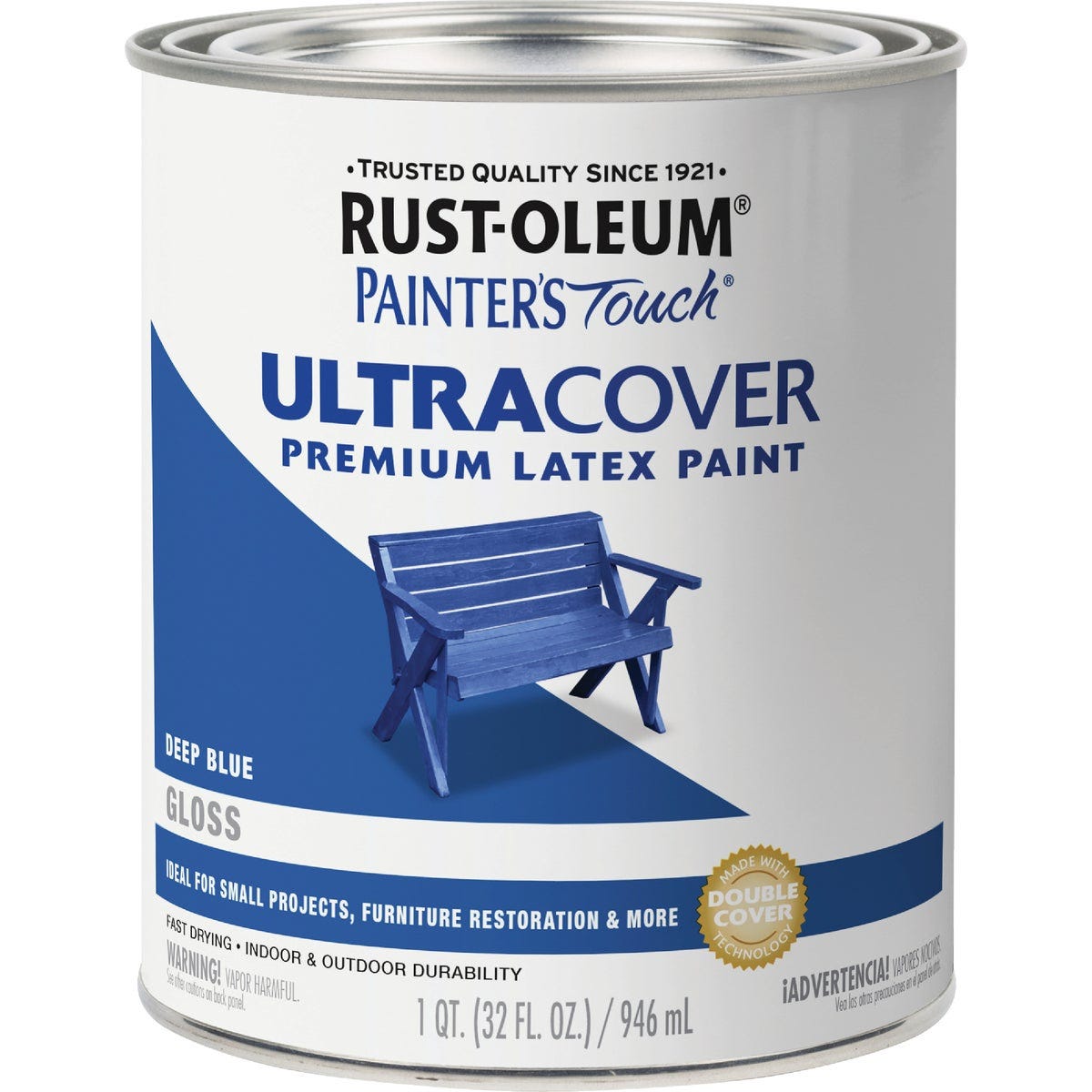 Rust-Oleum Painter's Touch 2X Ultra Cover Premium Latex Paint, Gloss Deep Blue, 1 Qt. - photo 2