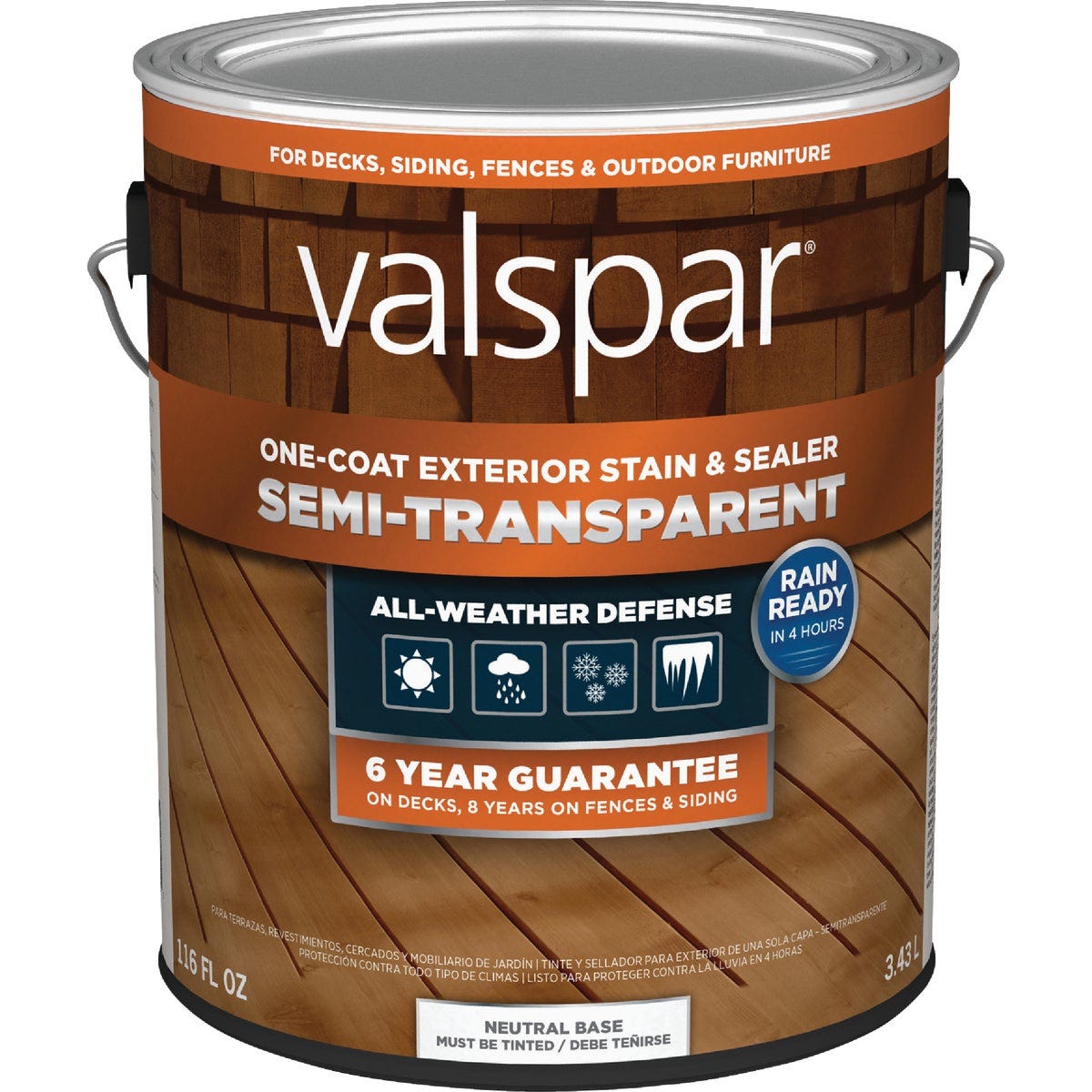 Valspar Semi Transparent Deck Stain, Neutral Tint Base, 1 Gal.