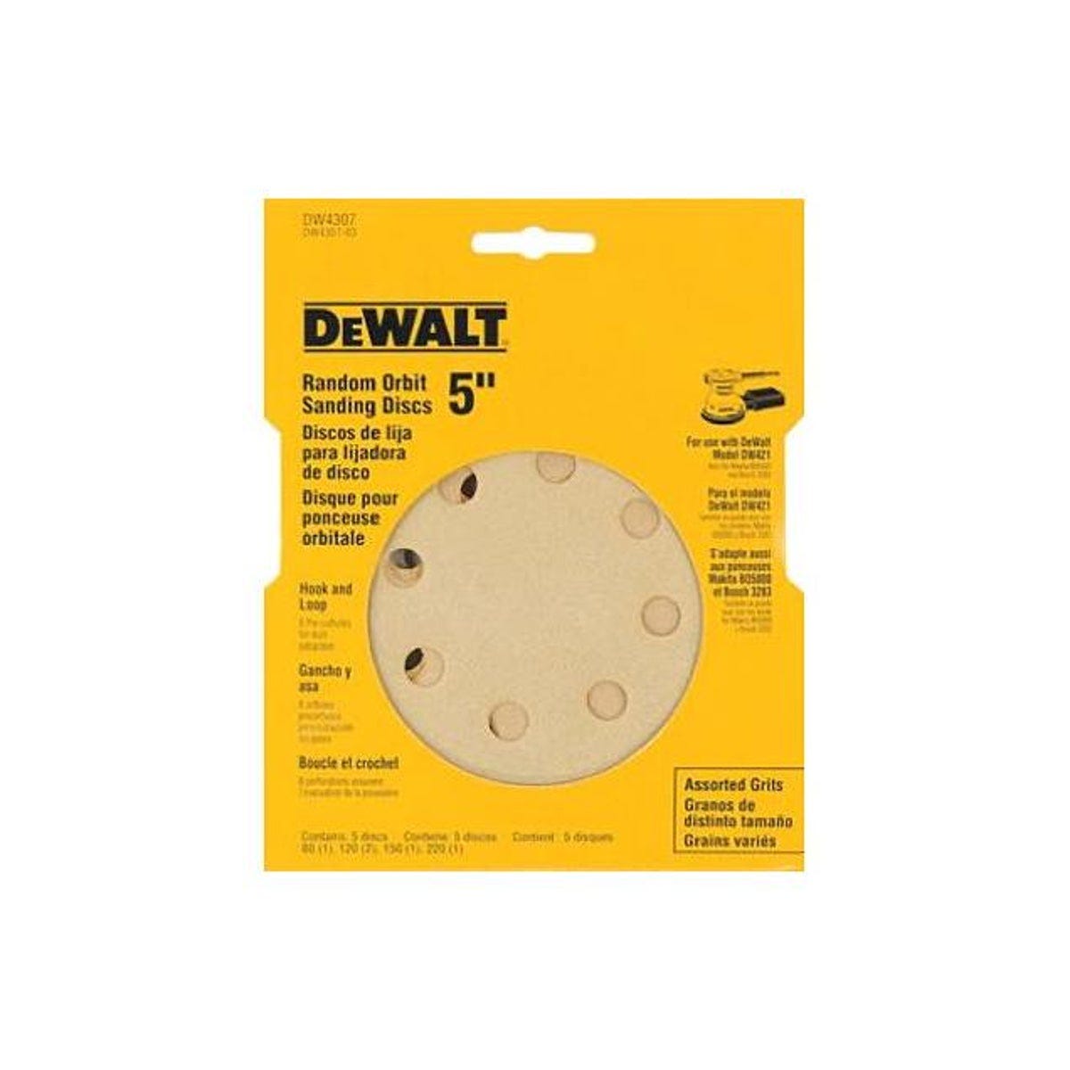 DeWalt 5 In. Assorted Grit 8-Hole Pattern Hook & Loop Random Orbit Sandpaper (5-Pack)