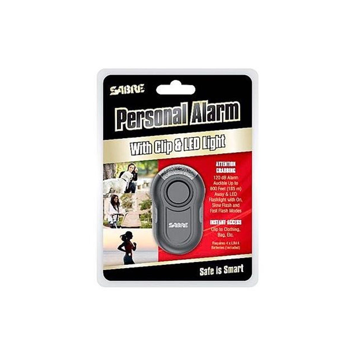 Sabre 120 dB LED Flashlight & Personal Alarm with Clip & Black Case