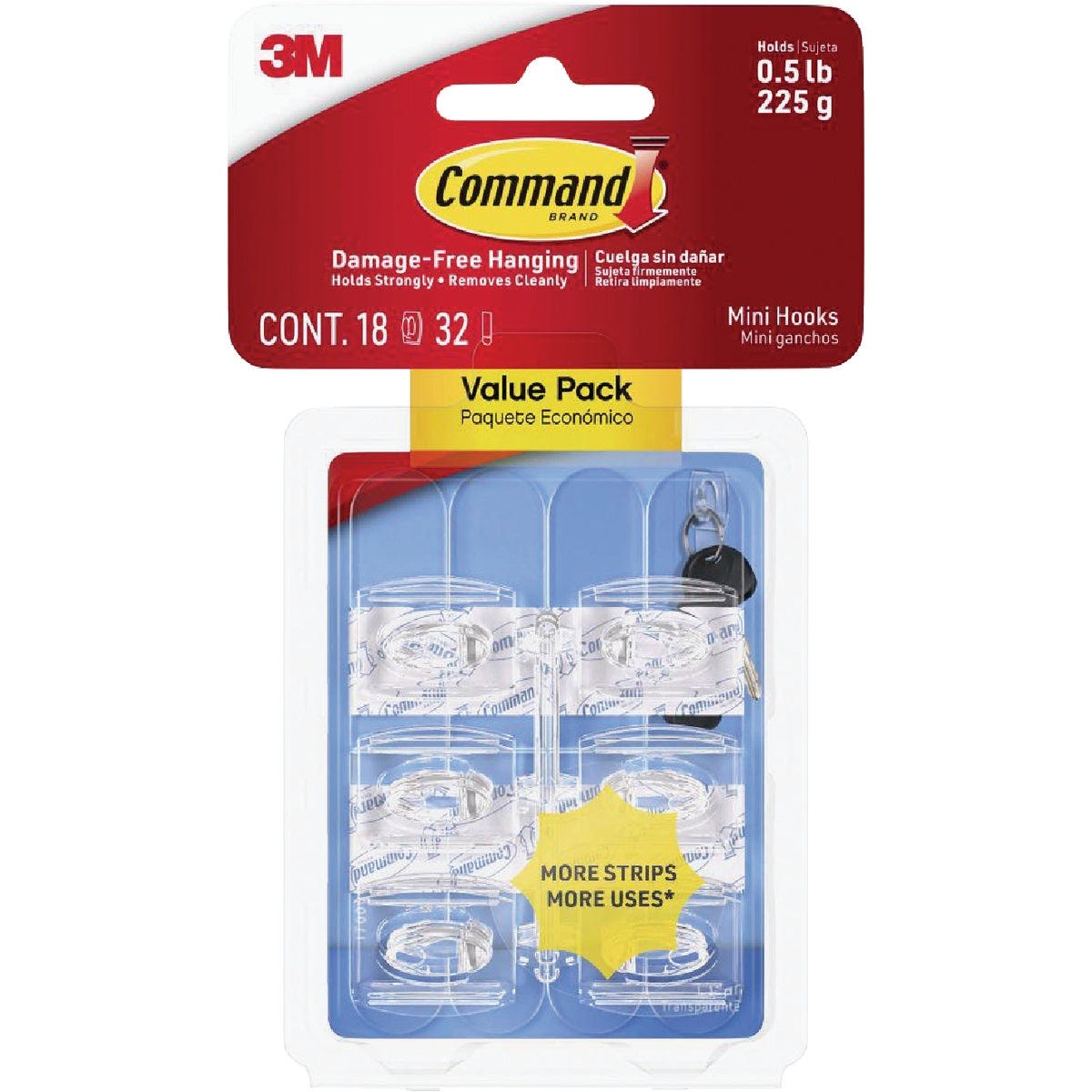 Command Clear Mini Hooks, Clear, 18 Hooks, 32 Strips Command Clear Mini Hooks, Clear, 18 Hooks, 32 Strips