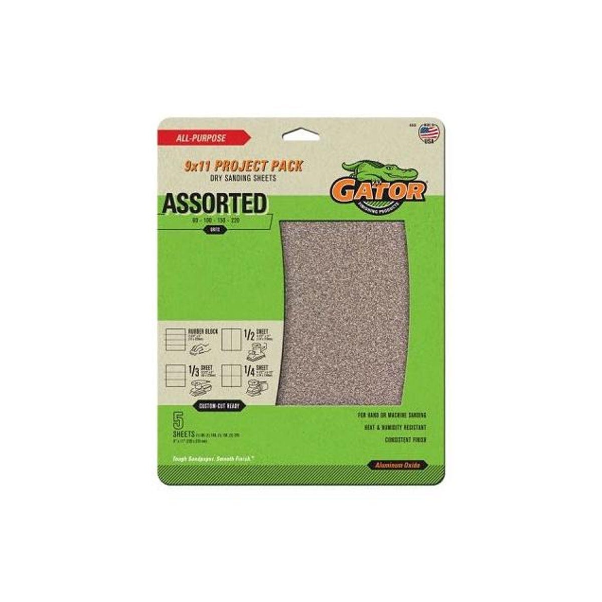 GatorGrit 9 In. x 11 In. Assorted-Grit Sandpaper (5-Pack)