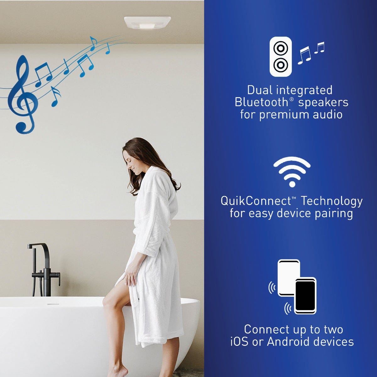 Panasonic Whisper Symphony 80/110 CFM Bathroom Exhaust Fan with Dimmable LED Light and Dual Bluetooth Speakers - photo 4 Panasonic Whisper Symphony 80/110 CFM Bathroom Exhaust Fan with Dimmable LED Light and Dual Bluetooth Speakers - photo 4