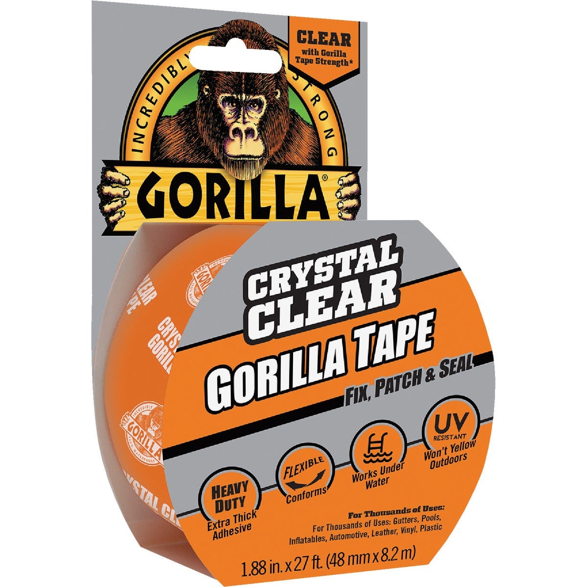 Gorilla 1.88 In. x 9 Yd. Crystal Clear Duct Tape, Clear Gorilla 1.88 In. x 9 Yd. Crystal Clear Duct Tape, Clear