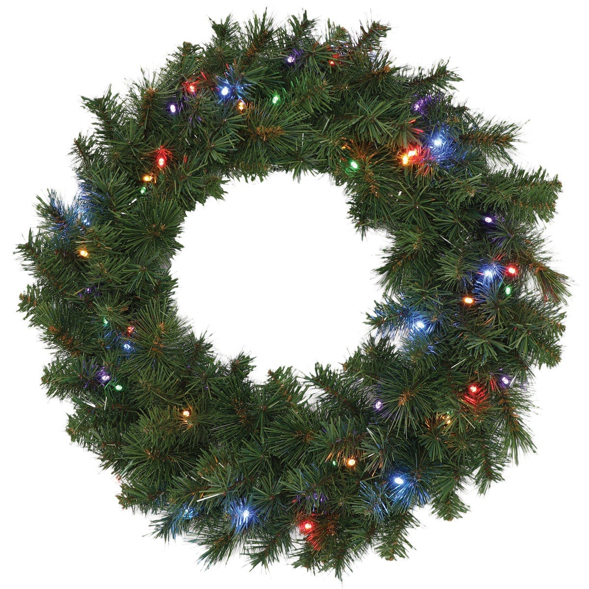 Holiday Wonderland 24 In. 50-Bulb Multi-Color LED PVC Mixed Needle Wreath Holiday Wonderland 24 In. 50-Bulb Multi-Color LED PVC Mixed Needle Wreath