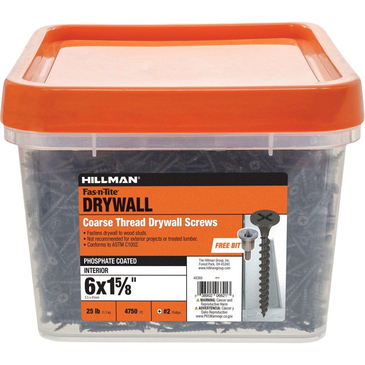 Hillman Fas-N-Tite #6 x 1-5/8 In. Phillips Coarse Thread Drywall Screw (4750-Count) Hillman Fas-N-Tite #6 x 1-5/8 In. Phillips Coarse Thread Drywall Screw (4750-Count)
